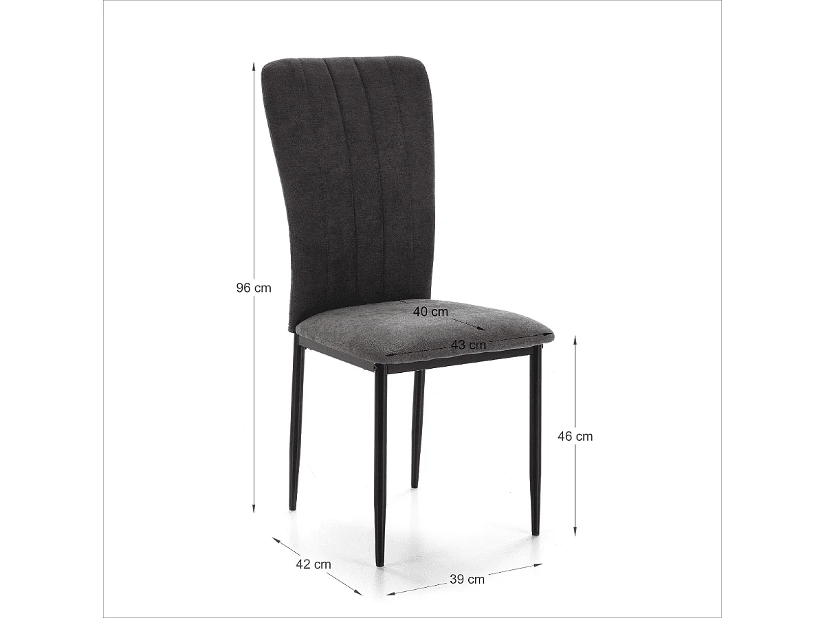 Lot de 4 chaises en tissu avec pieds en métal noir L43 cm - HOLLY