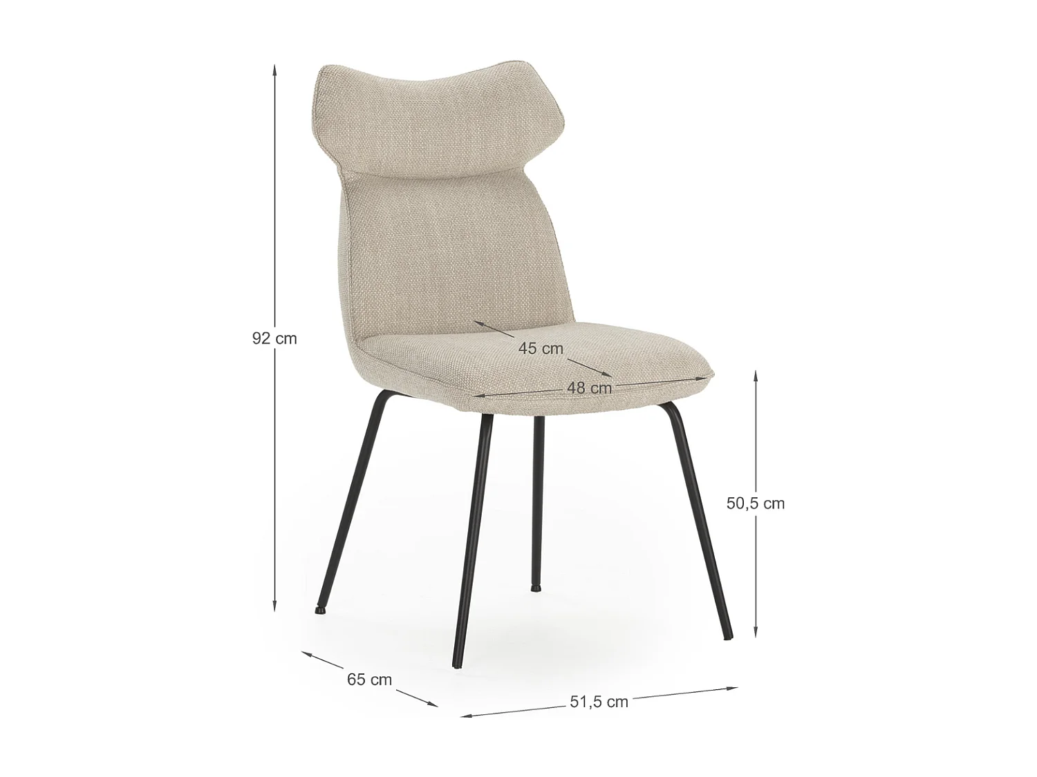 Lot de 2 chaises en tissu avec pieds en métal noir L47 cm - DARA