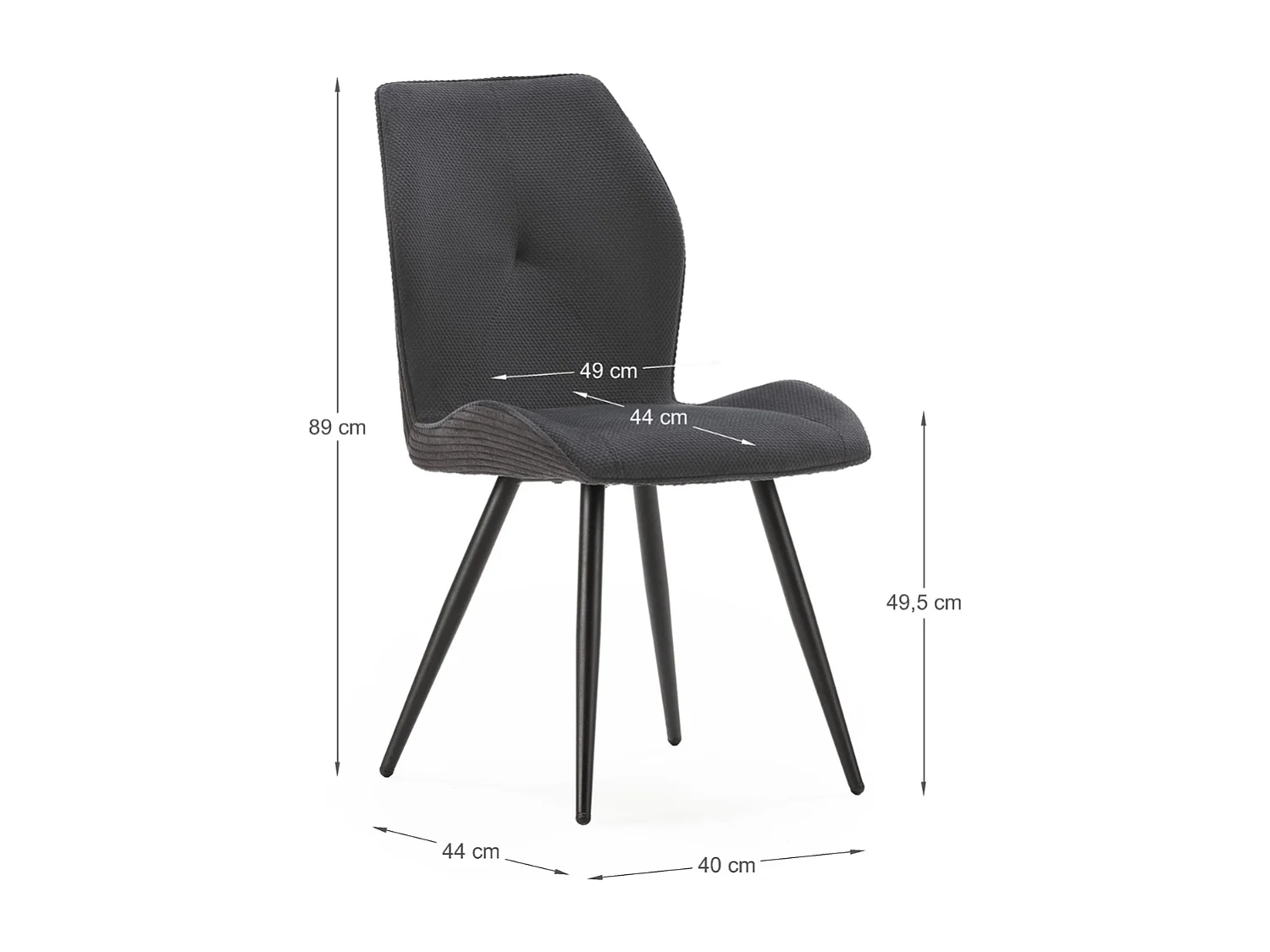 Set di 2 sedie in tessuto con gambe in metallo nero L45 cm - ADAYA