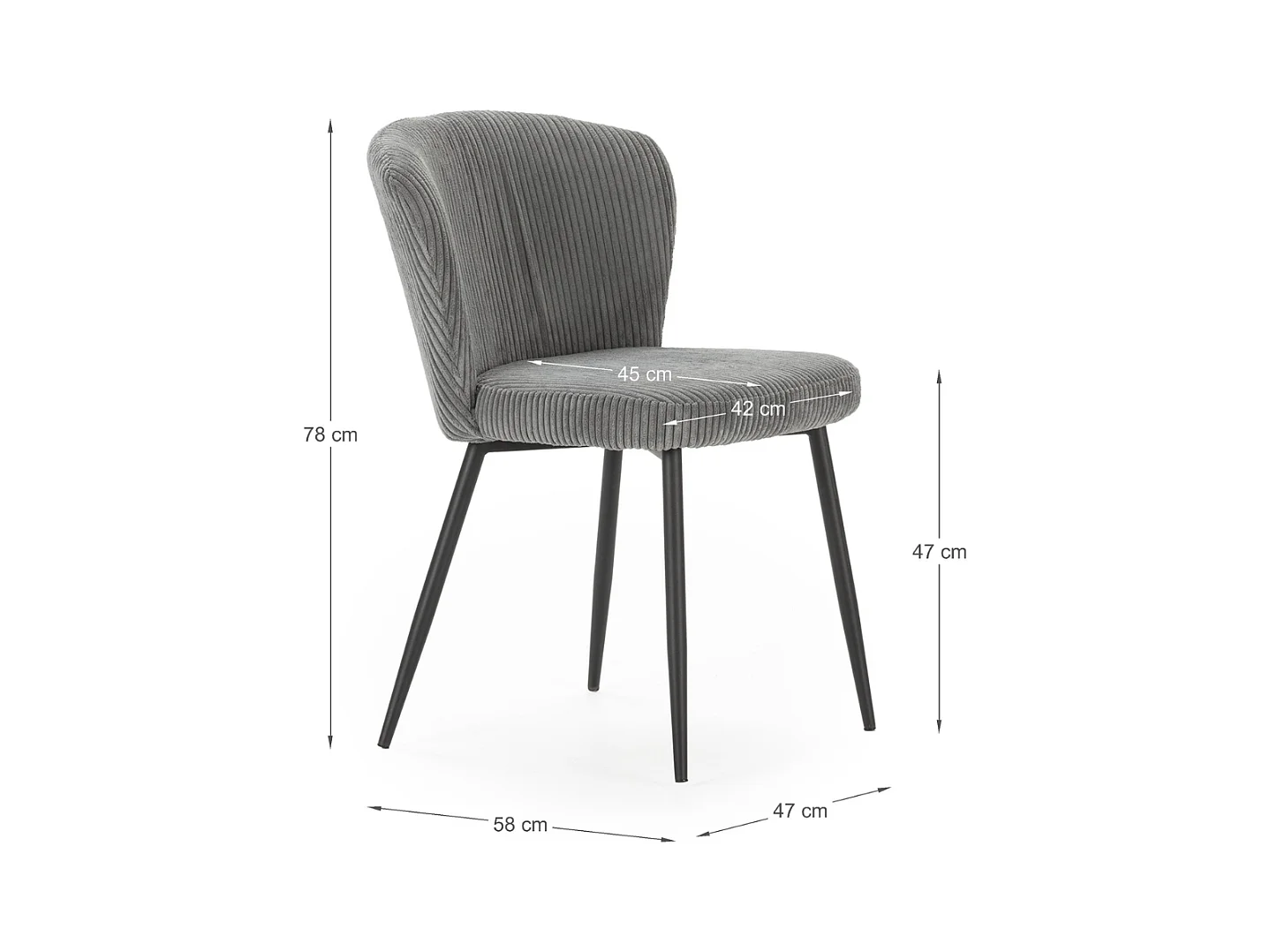 Lot de 4 chaises en velours côtelé avec pieds en métal noir L47 cm - MEGAN