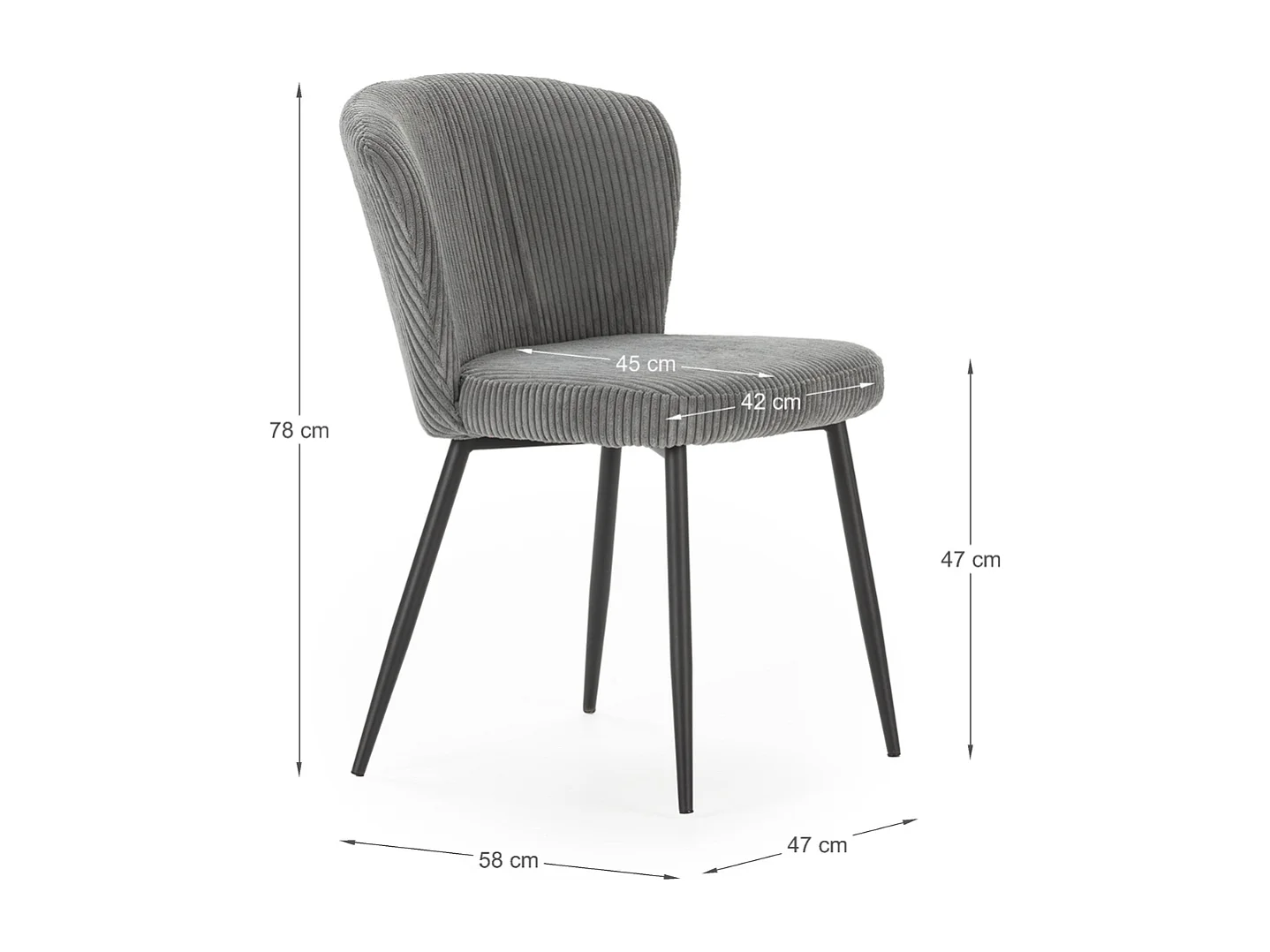 Lot de 4 chaises en velours côtelé avec pieds en métal noir L47 cm - MEGAN