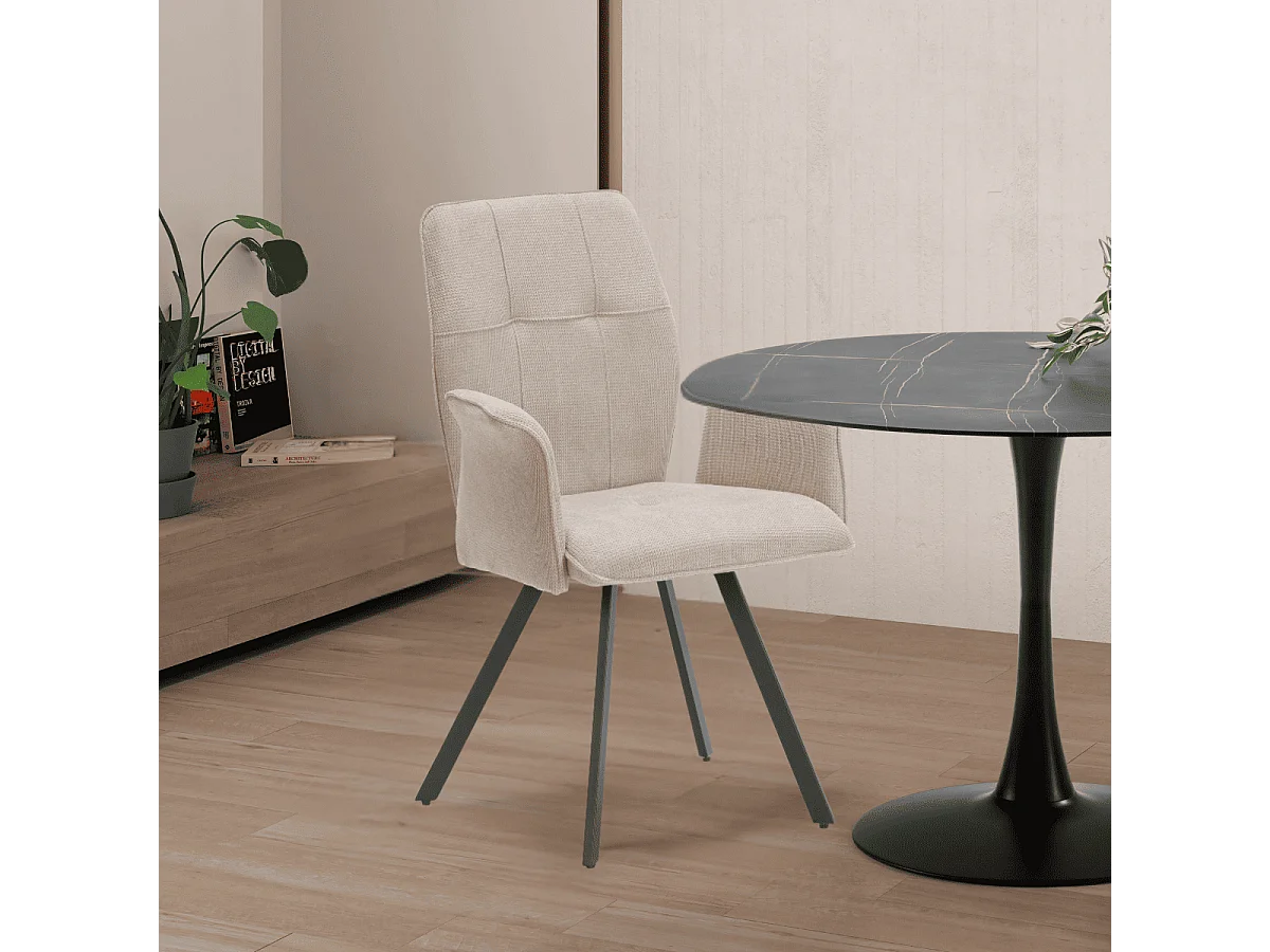 Set van 2 fauteuils in stof met zwarte metalen poten L62 cm - MERY