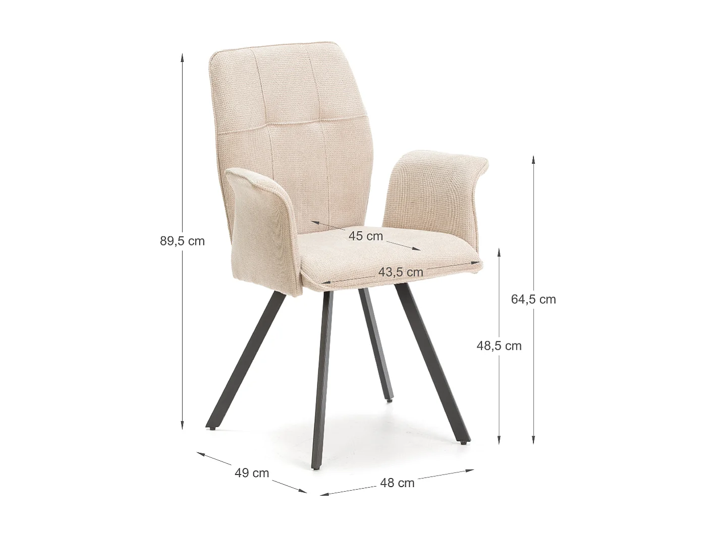 Set van 2 fauteuils in stof met zwarte metalen poten L62 cm - MERY