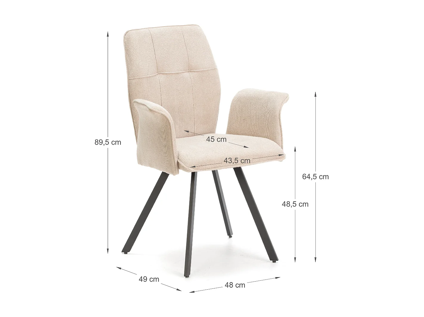 Lot de 2 fauteuils en tissu avec pieds en métal noir L62 cm - MERY