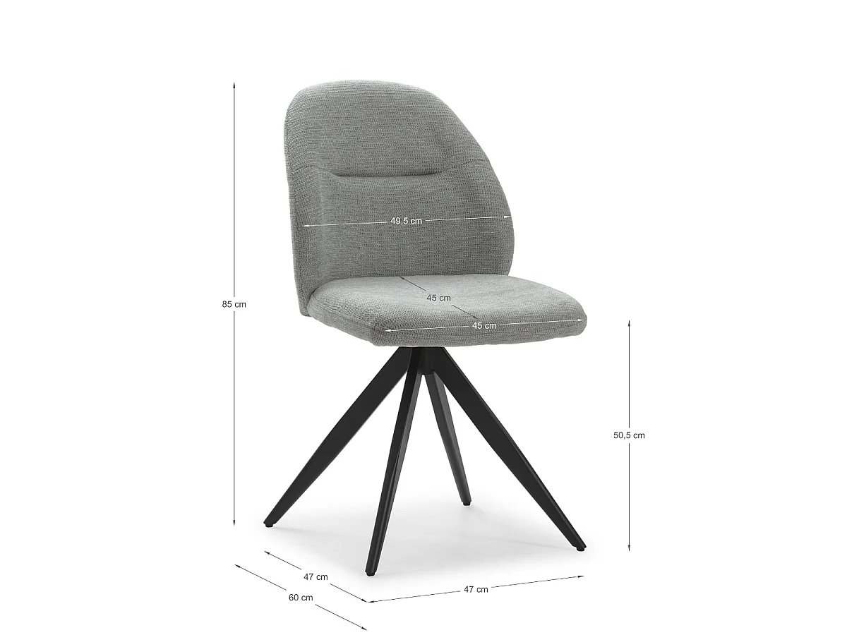 Lot de 2 chaises pivotantes en tissu avec pieds en métal noir L47 cm - TAMARA