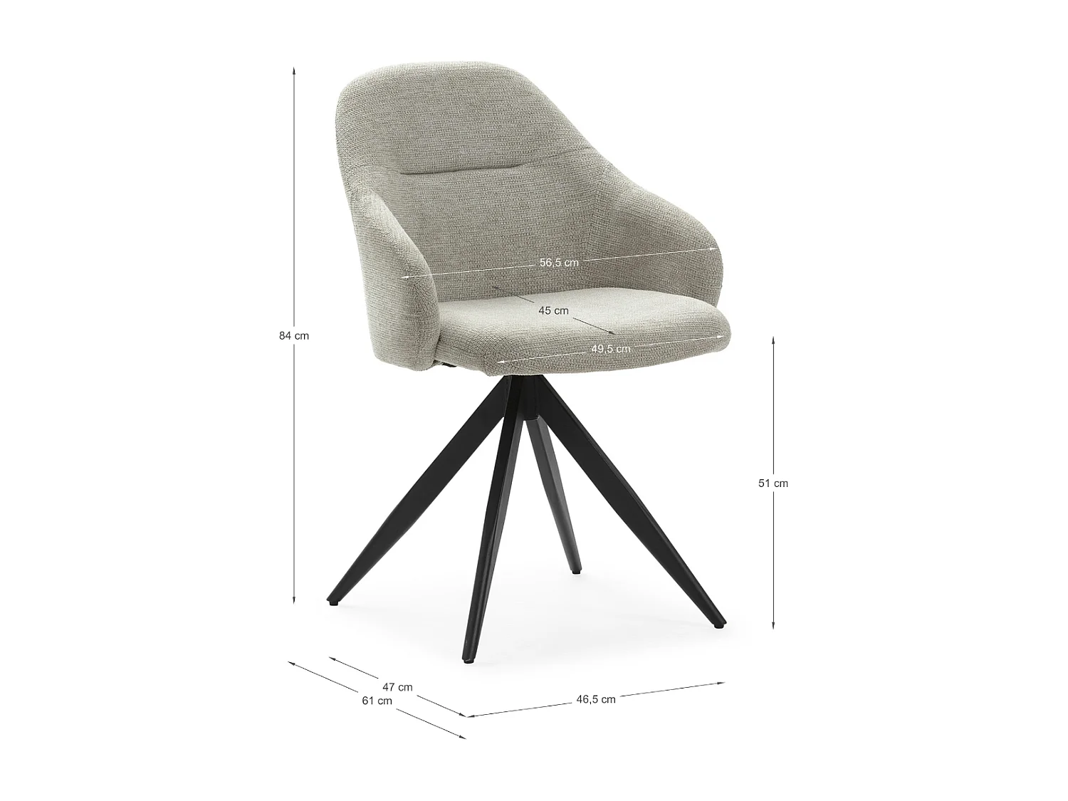 Set di 2 poltrone girevoli in tessuto con gambe in metallo nero - TAMARA