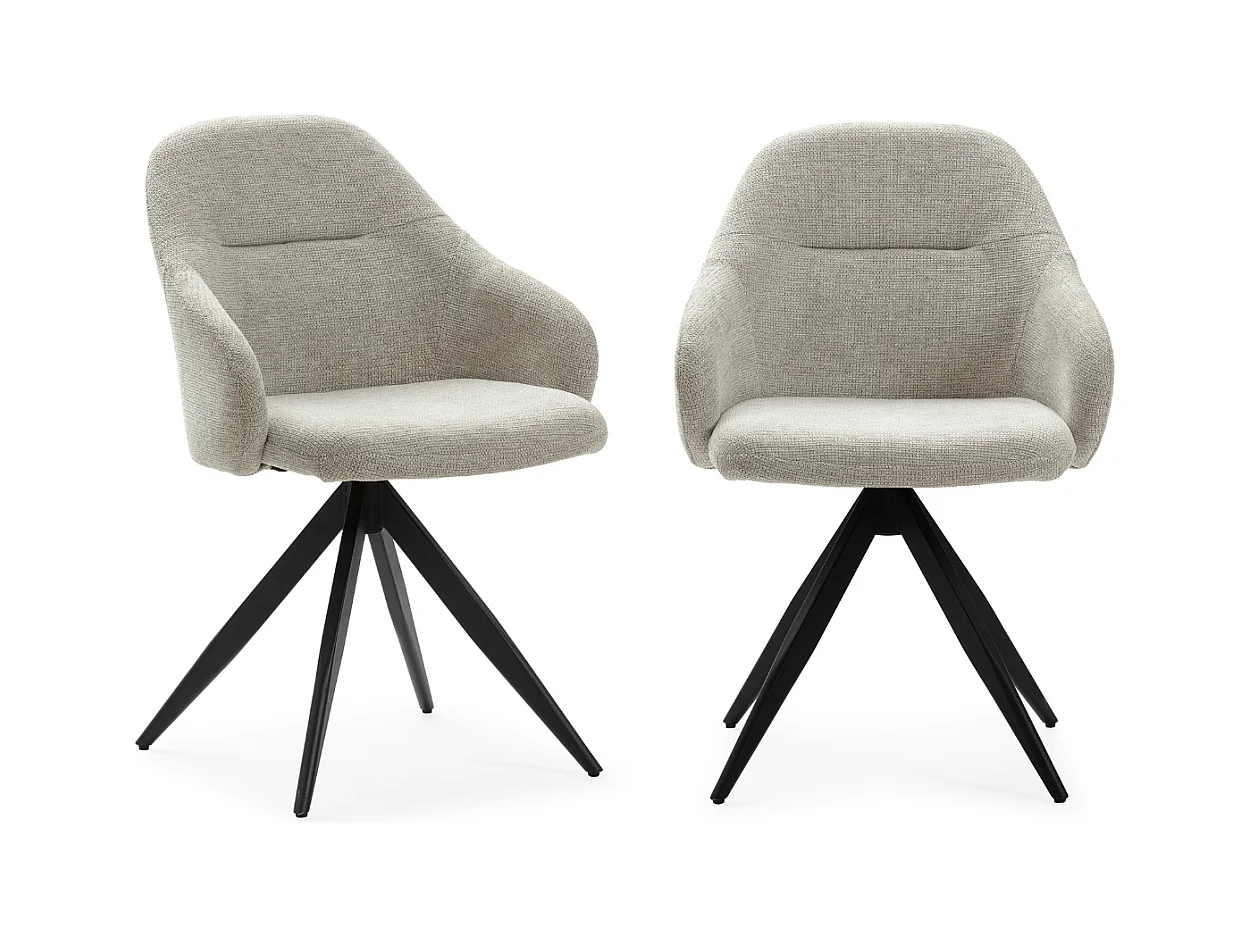 Lot de 2 fauteuils pivotants en tissu avec pieds en métal noir - TAMARA