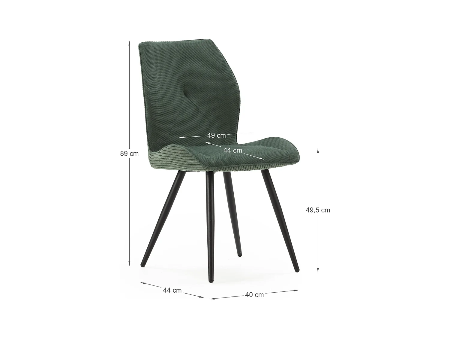 Lot de 2 chaises en tissu avec pieds en métal noir L45 cm - ADAYA