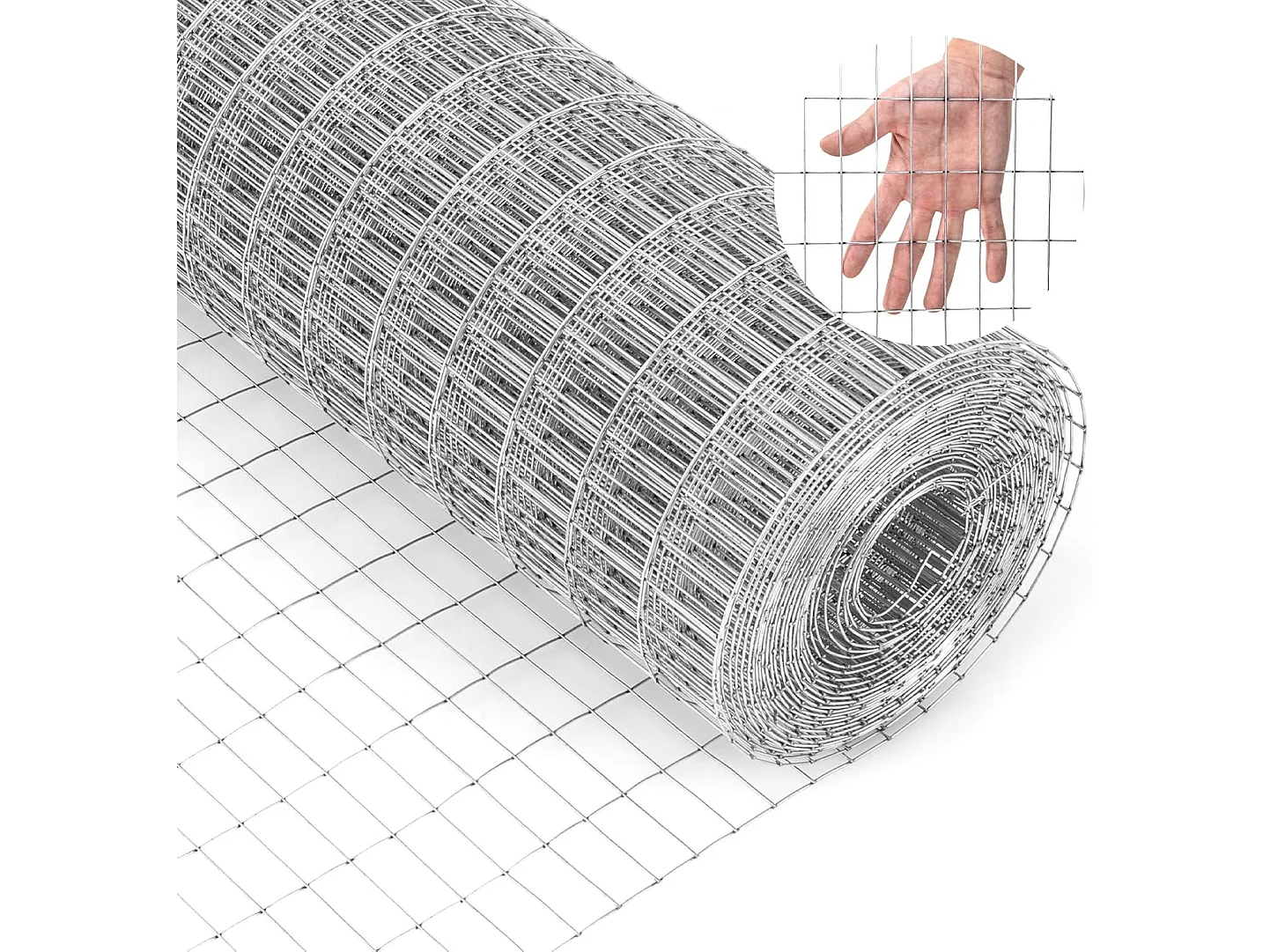 Draadgaas fijnmazig, 15 m x 0,6 m, 50 x 25 mm maasgat, gegalvaniseerd, woelmuisrooster voor verhoogde bloembedden in de tuin, volièregaas, kippengaas, zilver SF6414