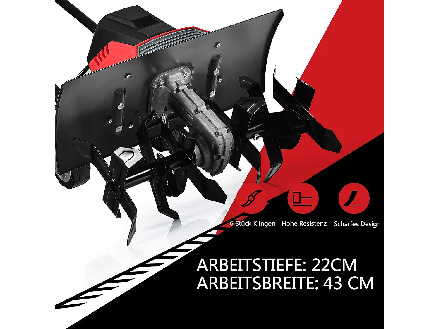 Elektrische grondfrees, tuinfrees, 6 hakmessen, 1500 W, 22 cm werkdiepte, 43 cm werkbreedte, 400 omw/mSF5709