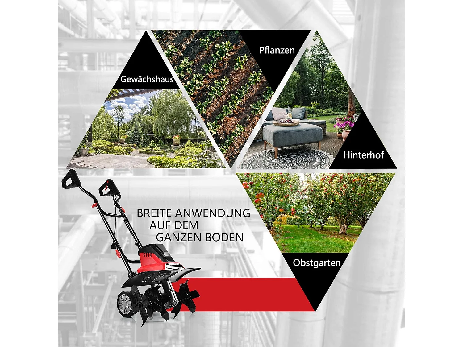 Elektrische grondfrees, tuinfrees, 6 hakmessen, 1500 W, 22 cm werkdiepte, 43 cm werkbreedte, 400 omw/mSF5709