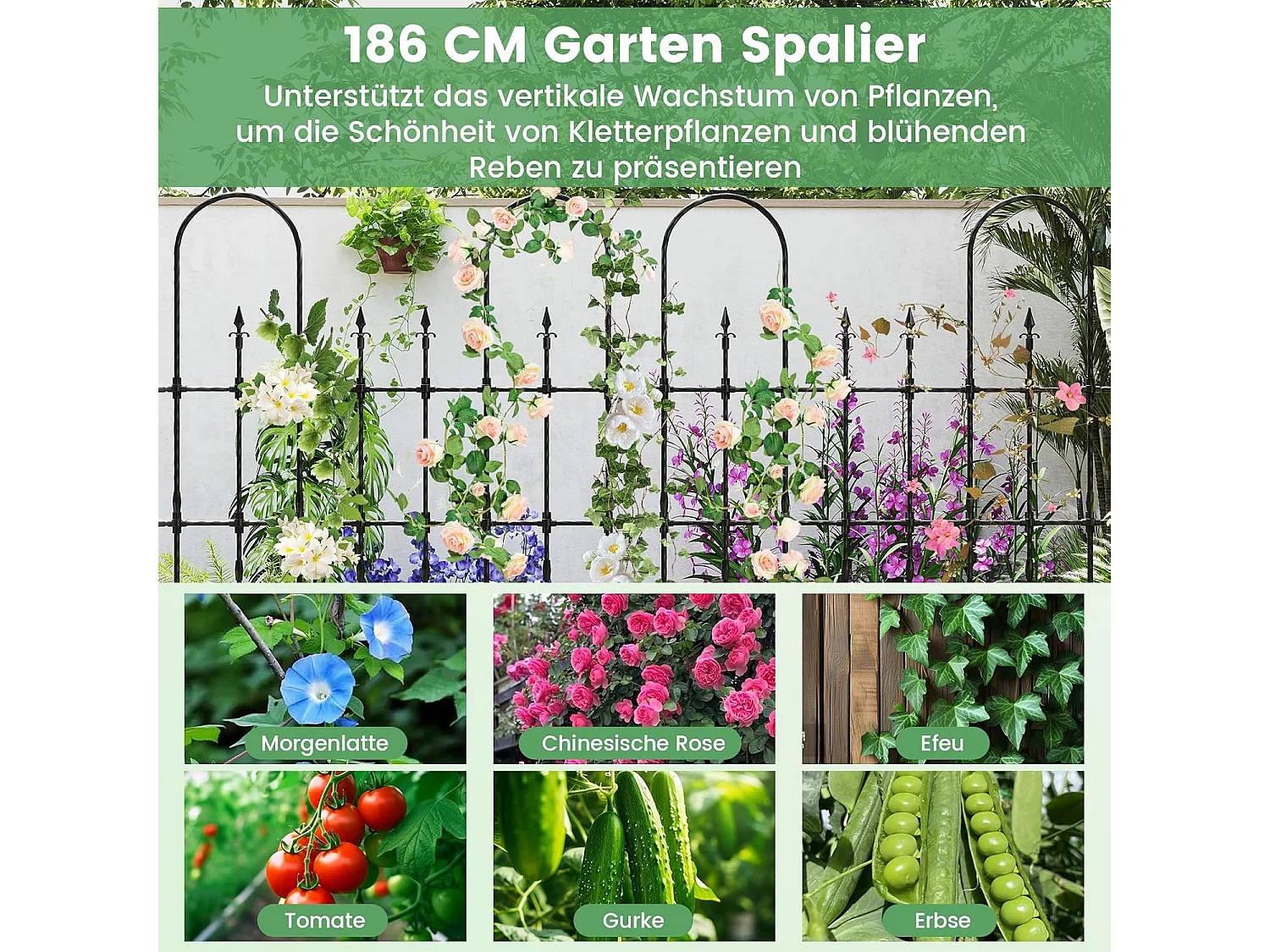 Trellis, 146 x 186 cm, klimhulp in de tuin, om in te steken, voor klimplanten, bloemen en rozen