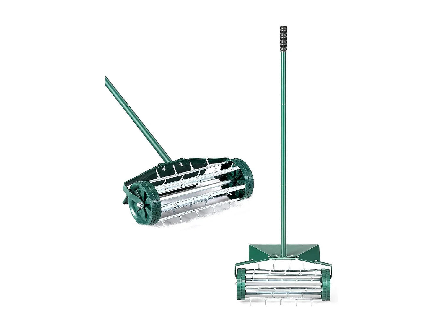 Gazonventilatorroller, gazonrol met steel, 3 cm spijkers en spatbescherming, handverticuteermachine rollend, gazonbeluchter handmatig, verticuteerder gazonwals voor