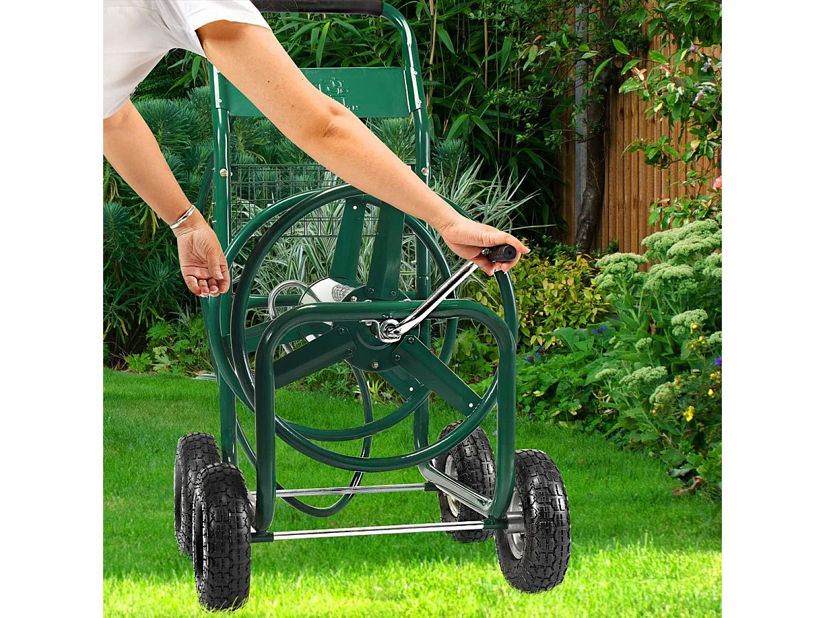 Slangwagen voor tuinslang, 80 m, voor 5/8 inch slang, slanghaspel met mand, slanghouder metaal, slanghaspel met 189 cm aansluitslang