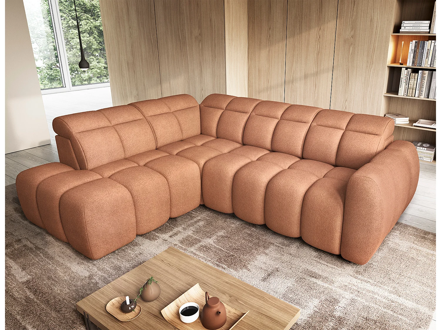 Divano d'angolo Vineam L/Tessuto/Arancia