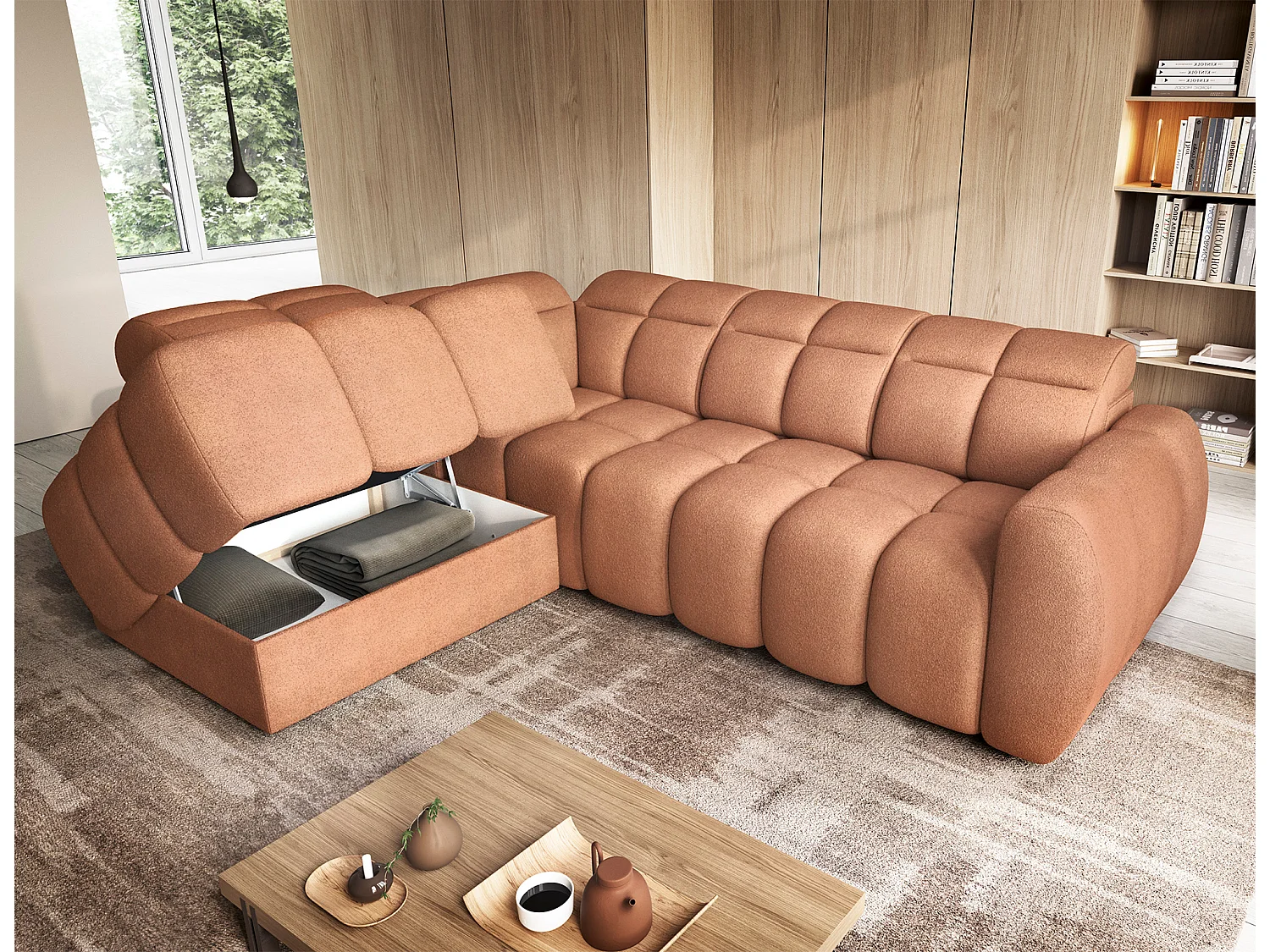 Divano d'angolo Vineam L/Tessuto/Arancia