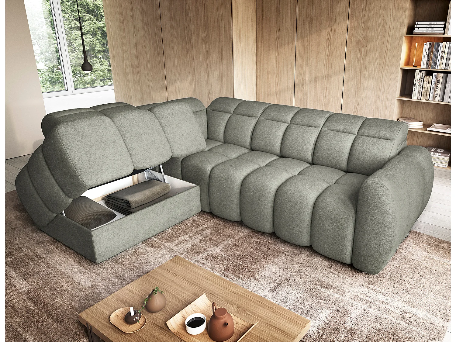 Divano d'angolo Vineam L/Tessuto/Verde