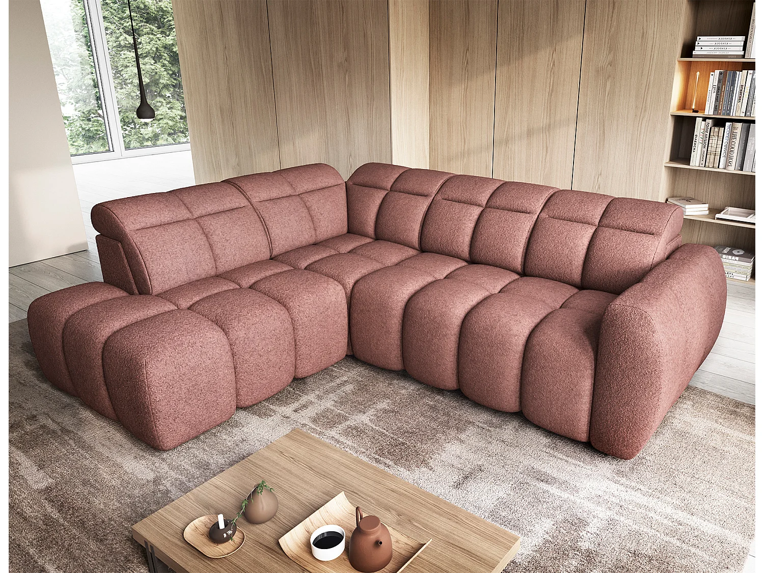 Divano d'angolo Vineam L/Tessuto/Bordeaux