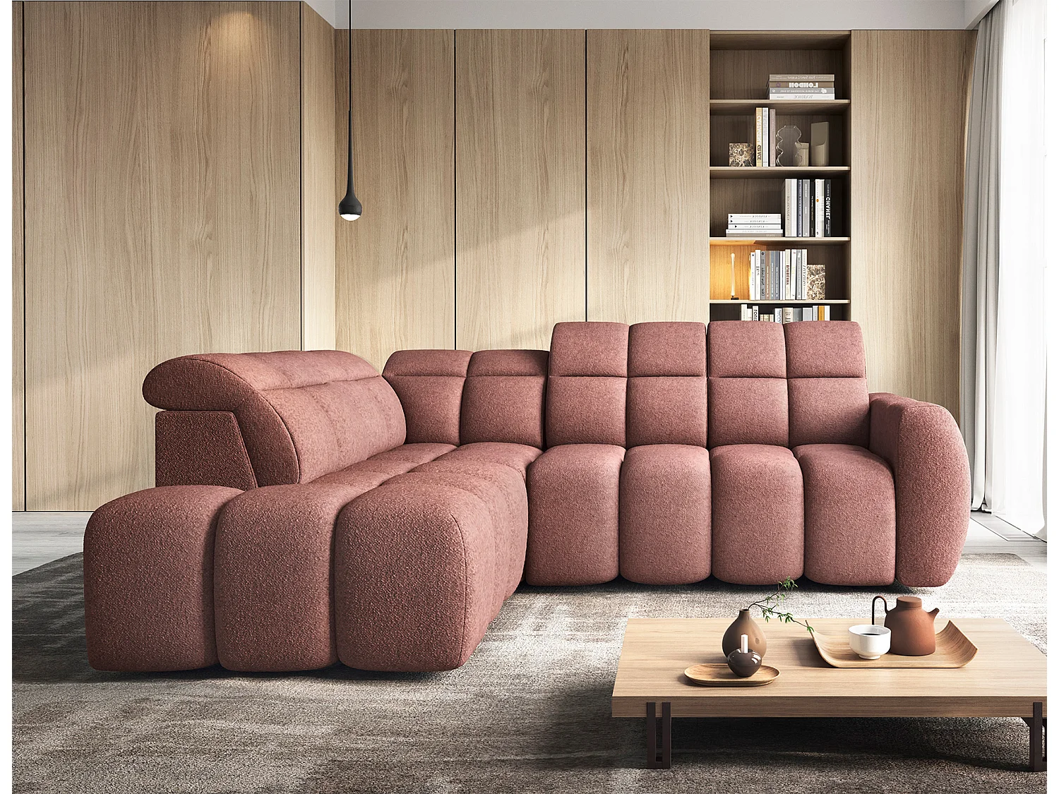 Divano d'angolo Vineam L/Tessuto/Bordeaux