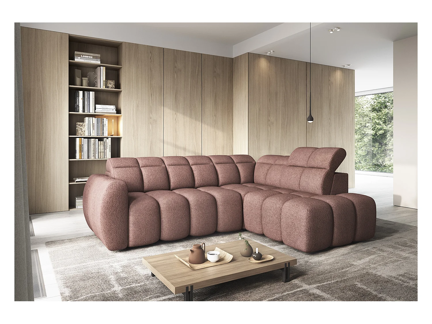 Divano d'angolo Vineam R/Tessuto/Bordeaux