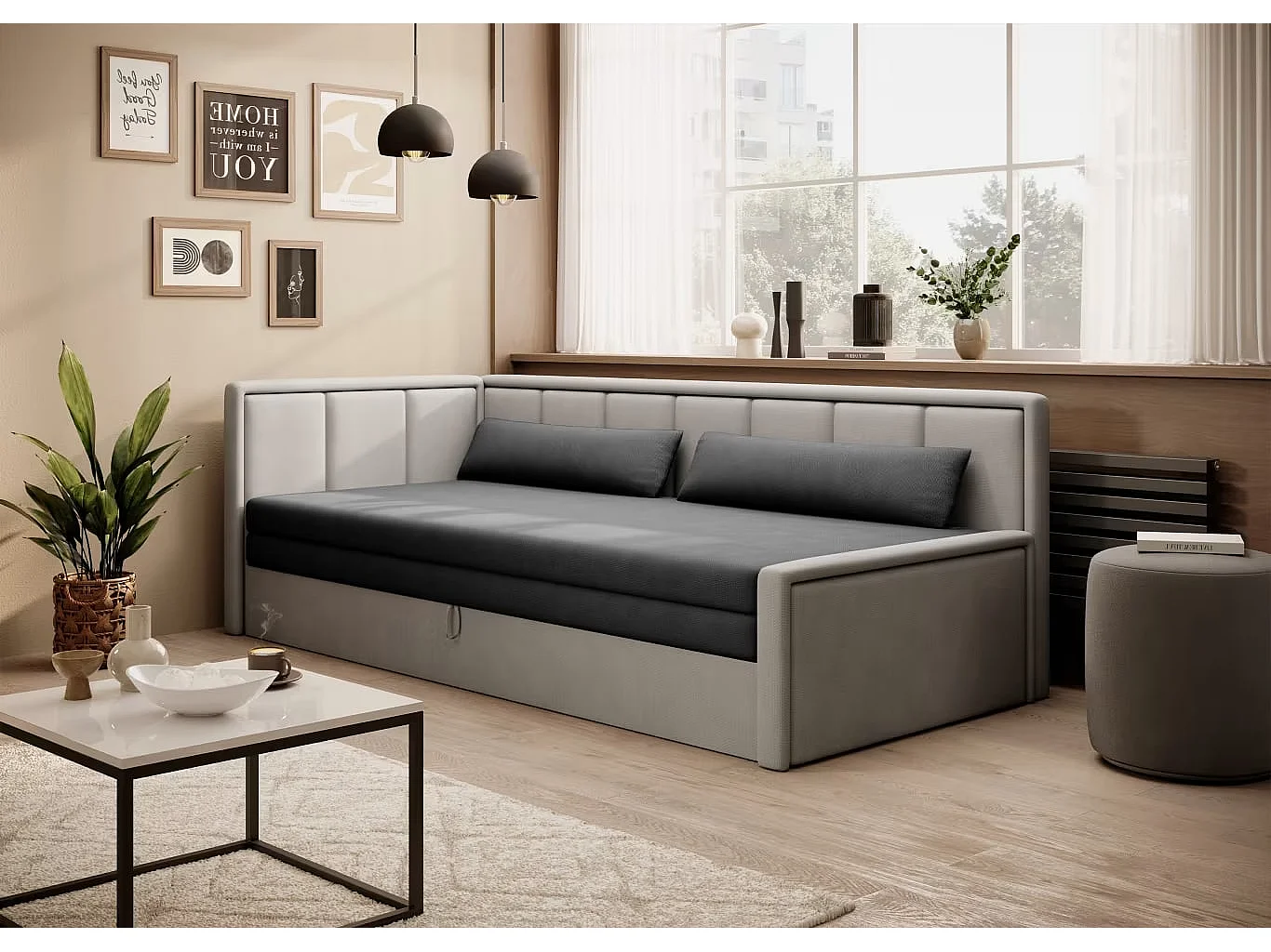 Canapé Fulgeo L/Tissu/Beige&Gris