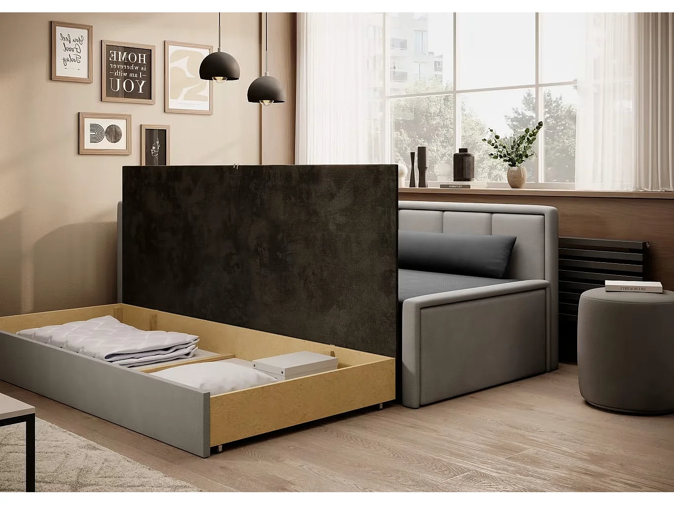 Canapé Fulgeo L/Tissu/Beige&Gris