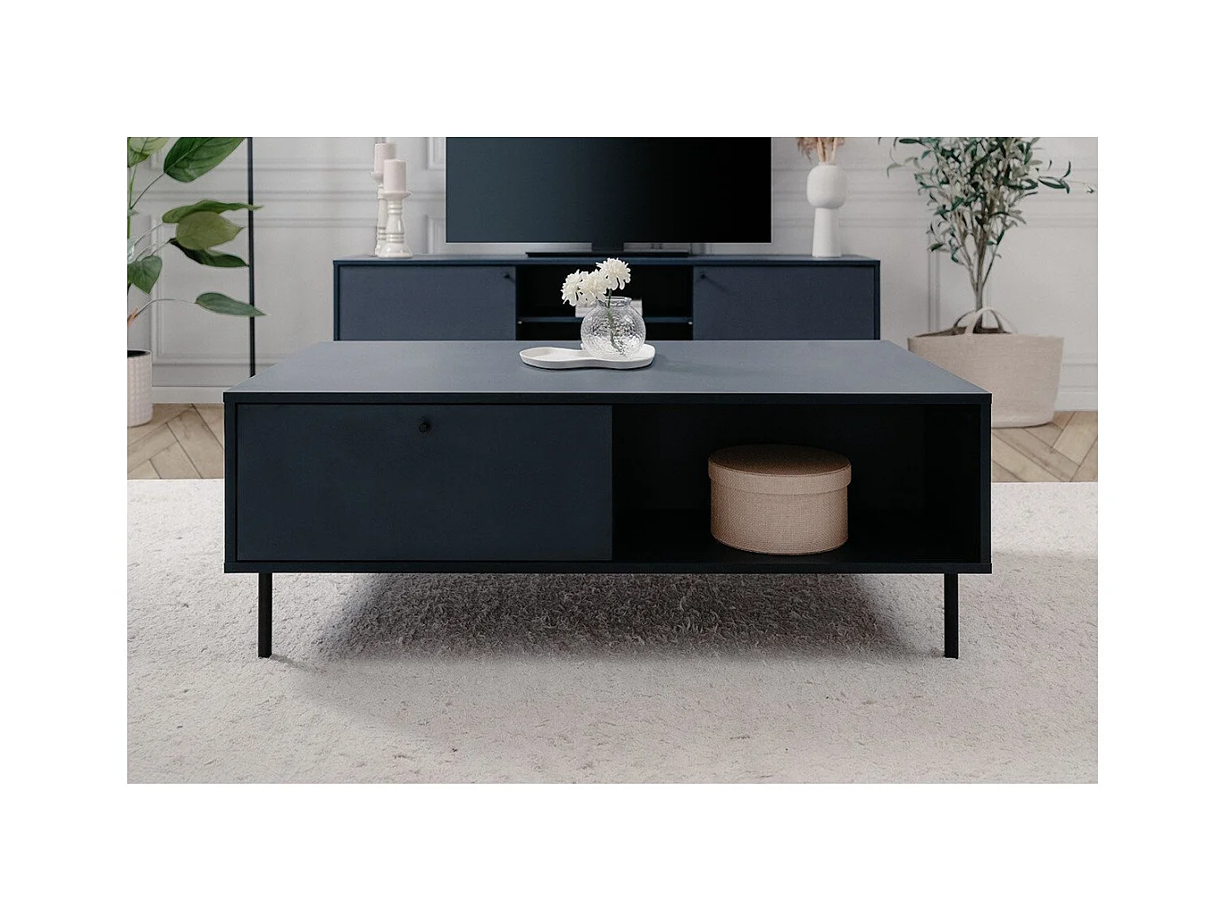 Table basse 2 tiroirs et 2 niches  bleu royal L110 cm - BOGOTA