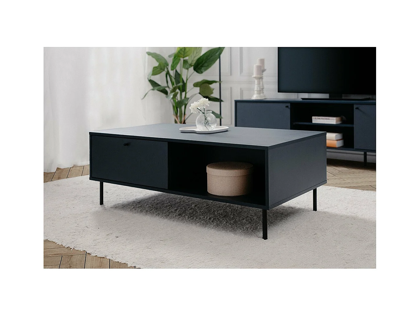 Table basse 2 tiroirs et 2 niches  bleu royal L110 cm - BOGOTA