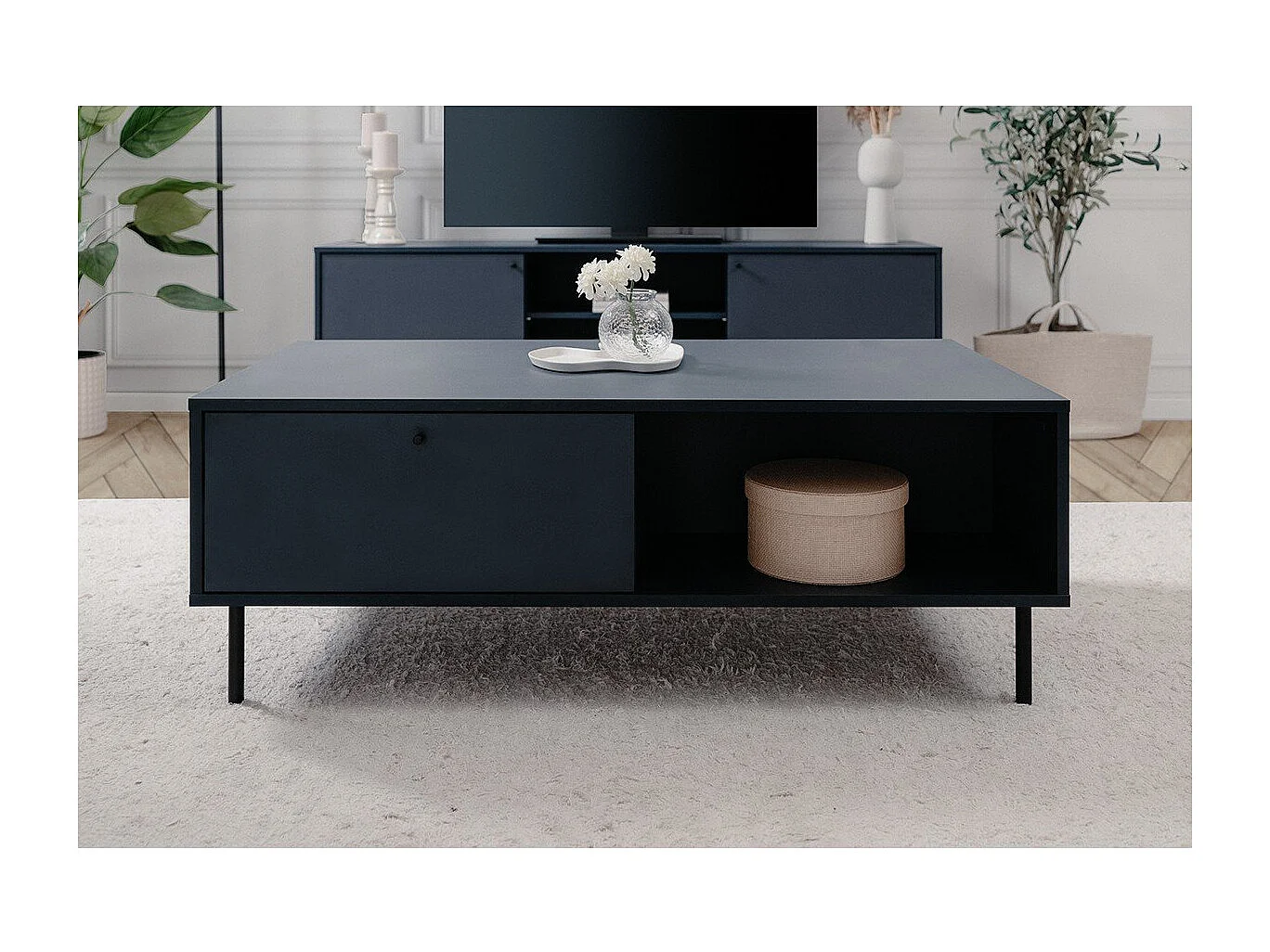 Table basse 2 tiroirs et 2 niches  bleu royal L110 cm - BOGOTA