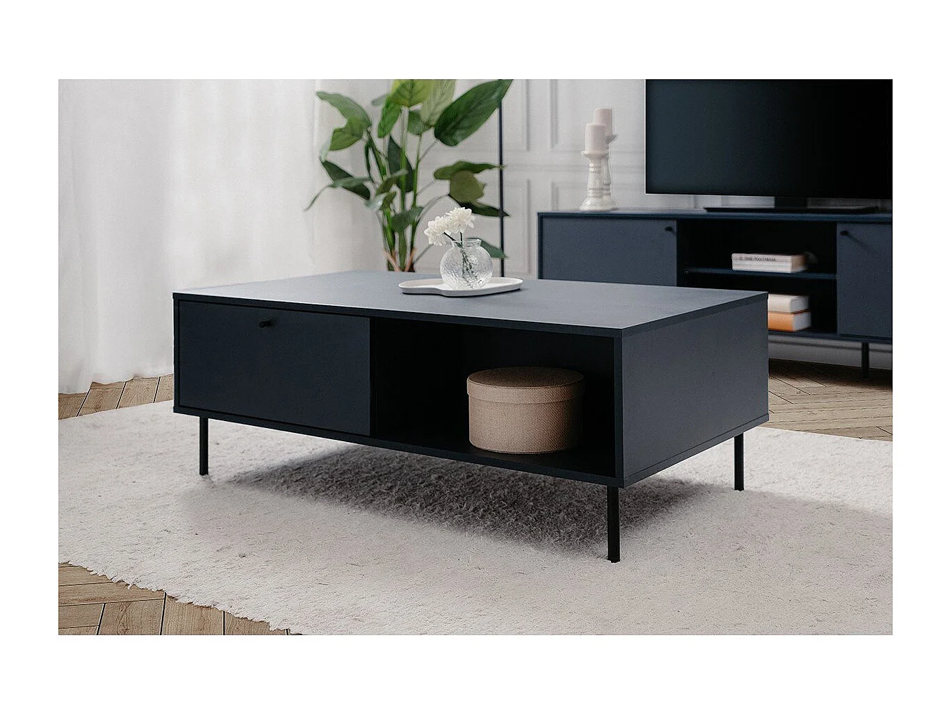 Table basse 2 tiroirs et 2 niches  bleu royal L110 cm - BOGOTA