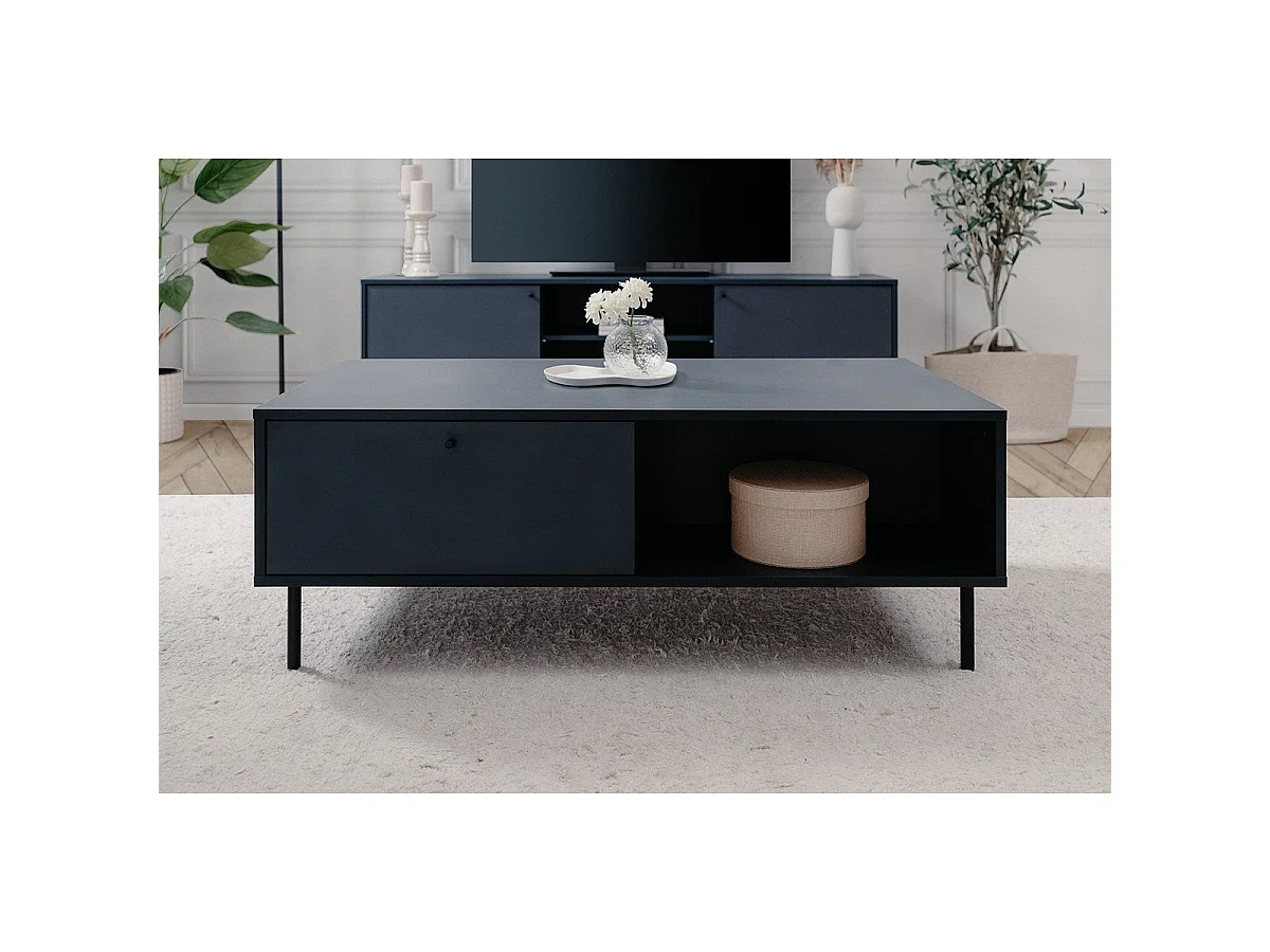 Table basse 2 tiroirs et 2 niches  bleu royal L110 cm - BOGOTA