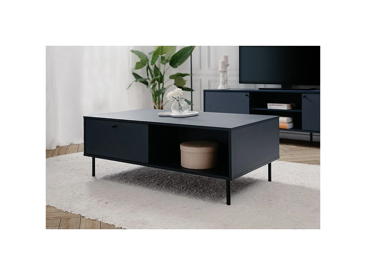 Table basse 2 tiroirs et 2 niches  bleu royal L110 cm - BOGOTA