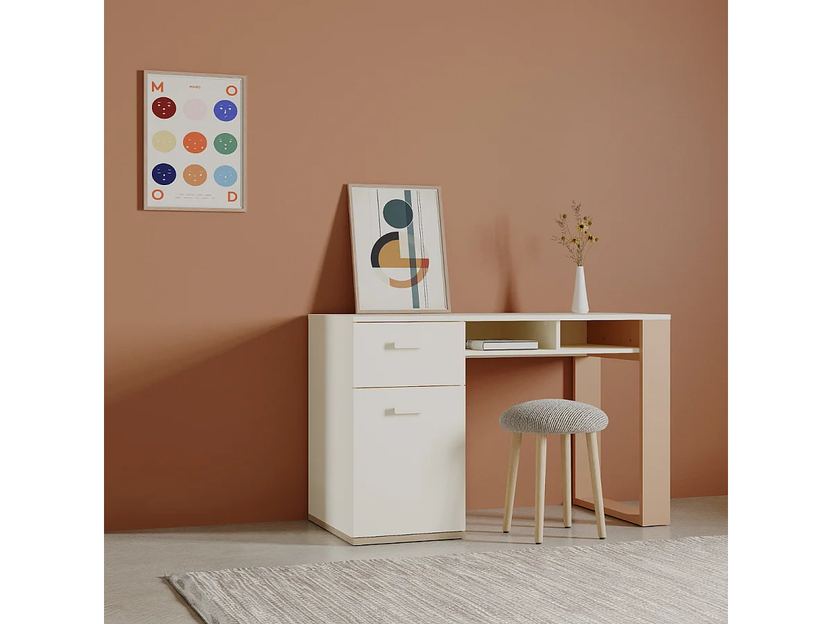 Bureau 1 Porte 1 Tiroir et 2 Niches L120 cm - CAMILLIA