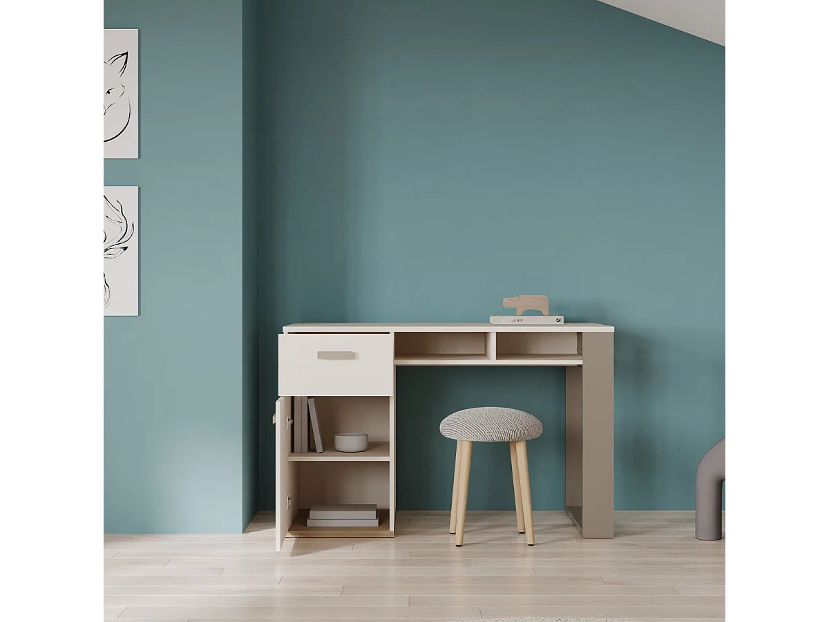 Bureau met 1 deur, 1 lade en 2 open vakken L120 cm - CAMILLIA