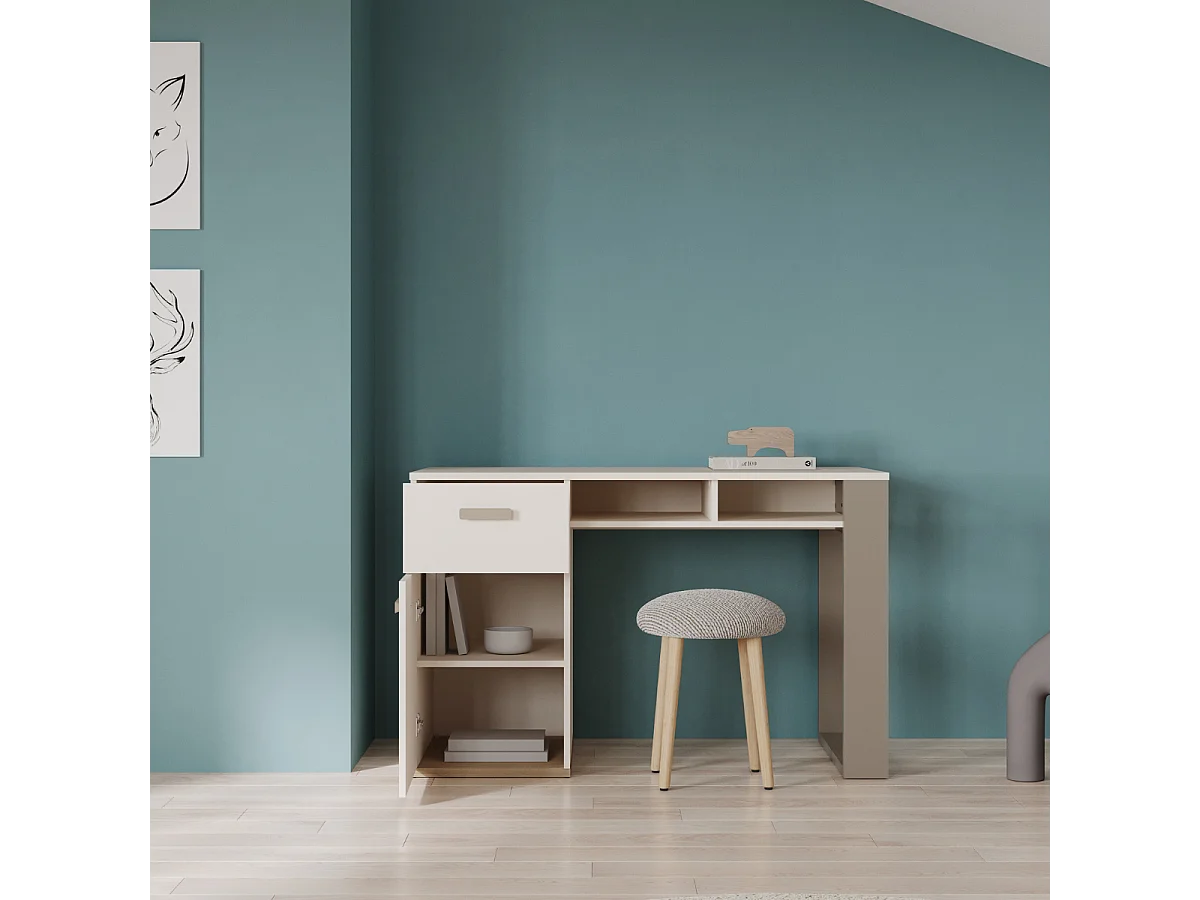 Bureau 1 Porte 1 Tiroir et 2 Niches L120 cm - CAMILLIA