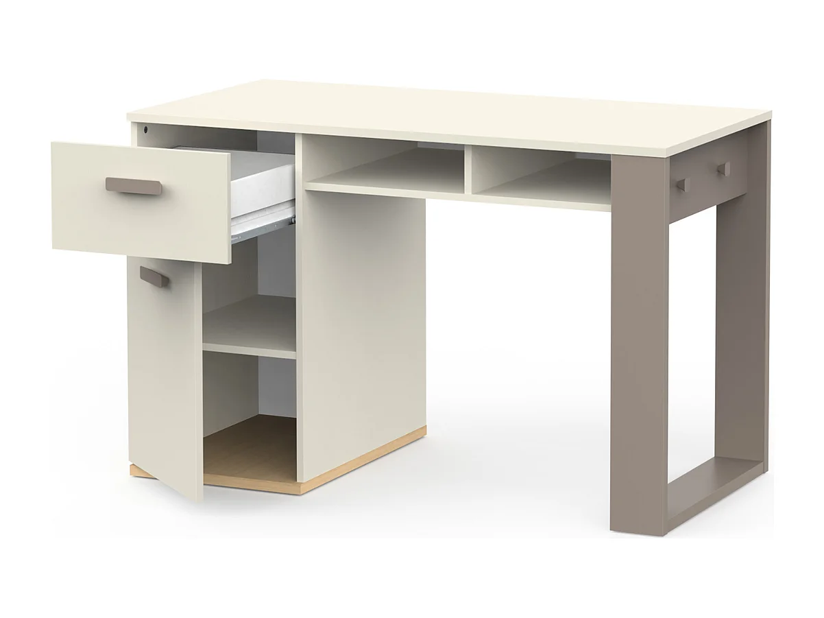 Biurko z 1 drzwiczkami, 1 szufladą i 2 wnękami L120 cm - CAMILLIA