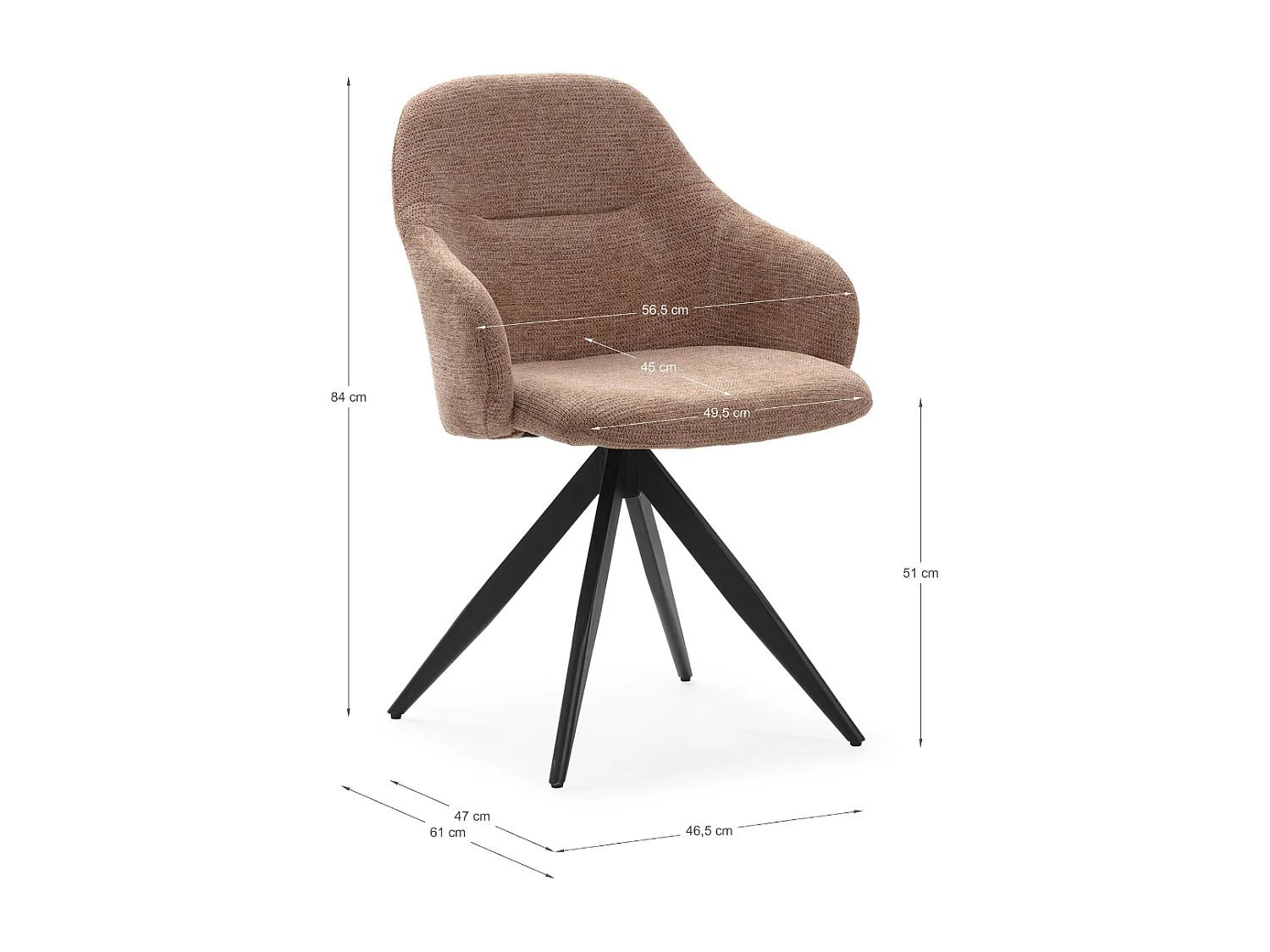 Set di 2 poltrone girevoli in tessuto con gambe in metallo nero - TAMARA