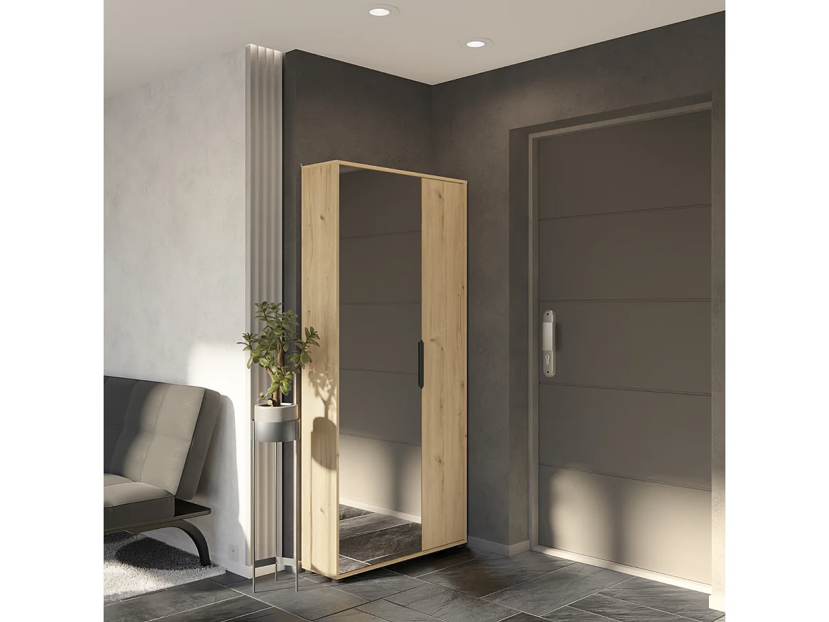 Armoire à chaussures 2 portes et 1 miroir L82,8 cm - EBONY