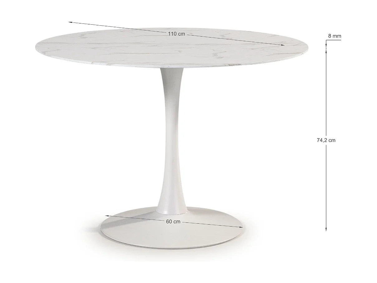 Ronde tafel met glazen blad in marmerlook L110 cm - ADA