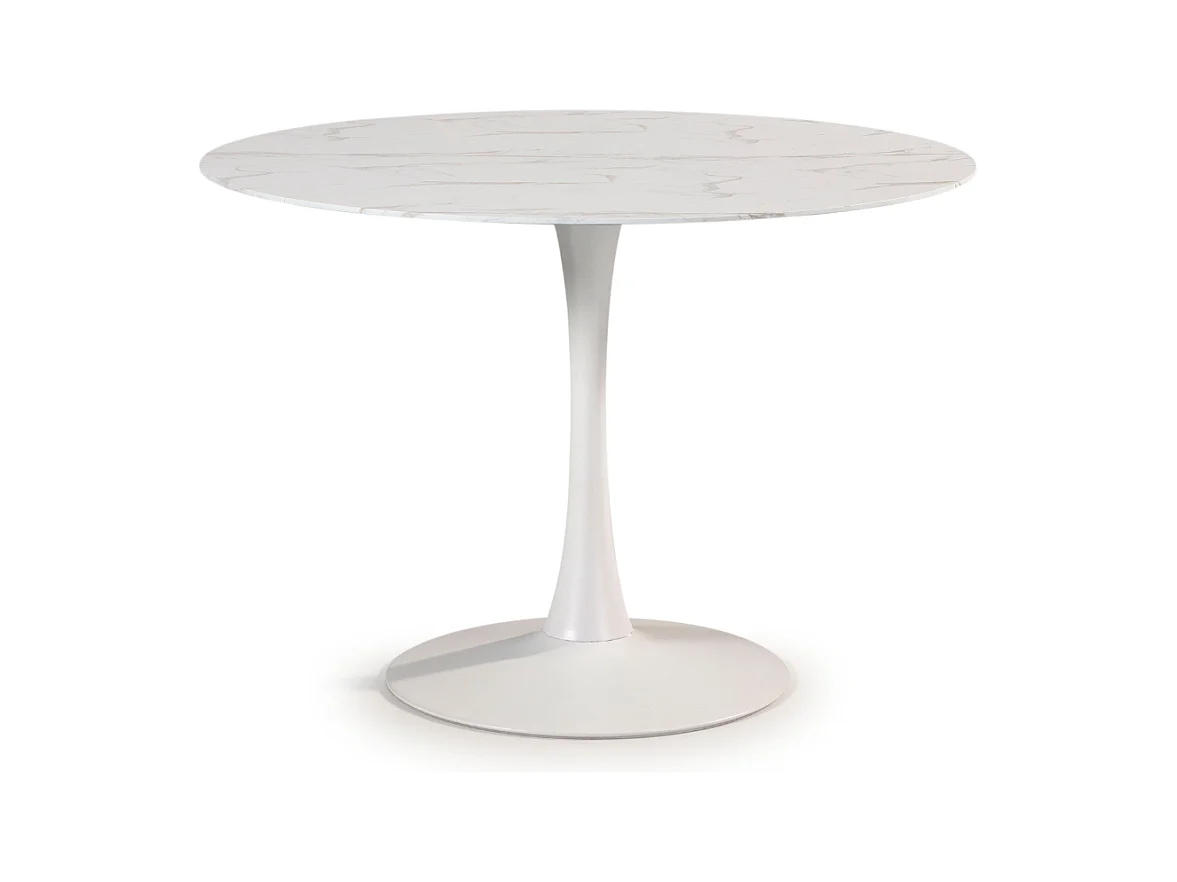 Table ronde avec plateau en verre imitation marbre  L110 cm - ADA