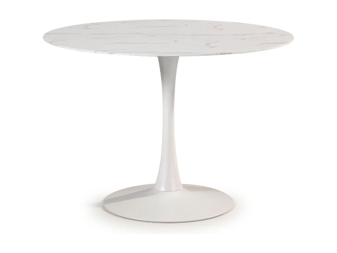 Table à manger ronde effet marbre blanc 4 pers. 110 cm - Prima