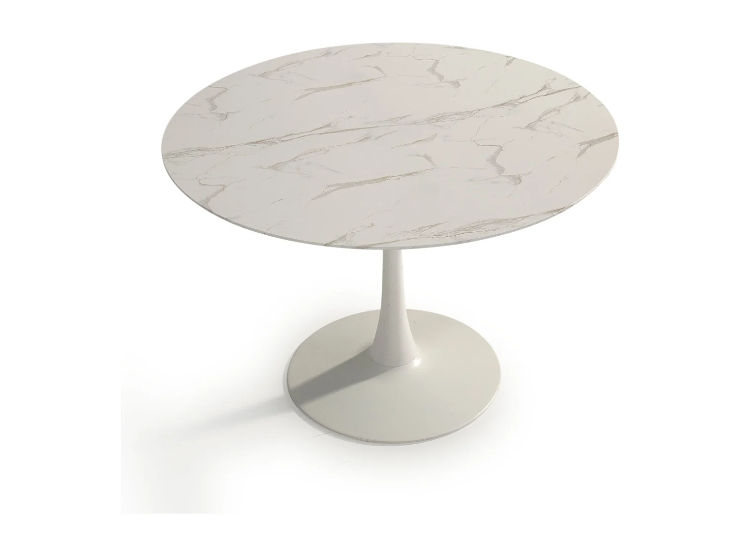 Table à manger ronde effet marbre blanc 4 pers. 110 cm - Prima