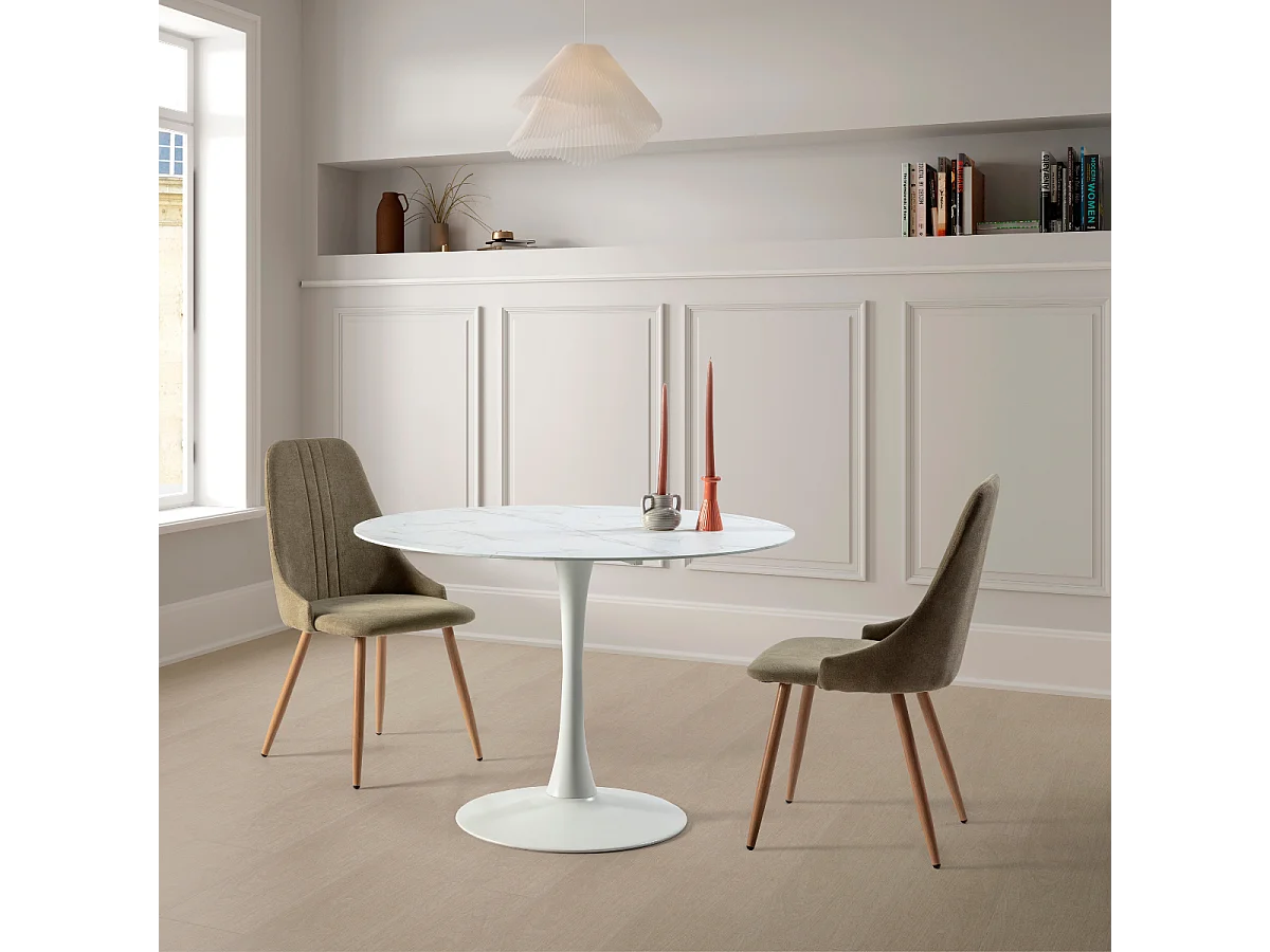 Table ronde avec plateau en verre imitation marbre  L110 cm - ADA