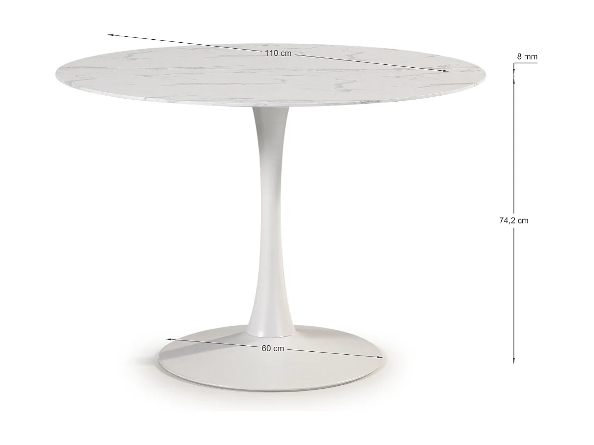 Table ronde avec plateau en verre imitation marbre  L110 cm - ADA