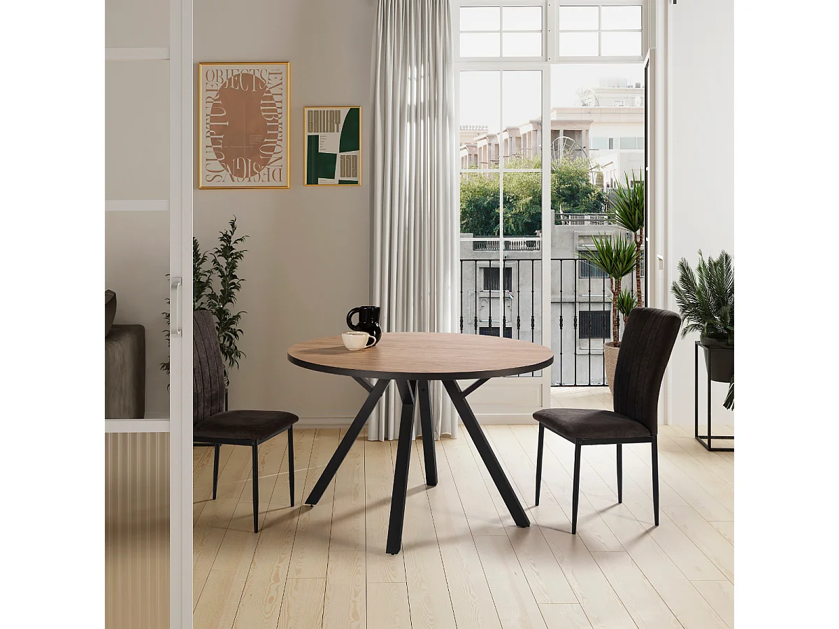 Table ronde avec pieds en métal noir L120 cm - BENI