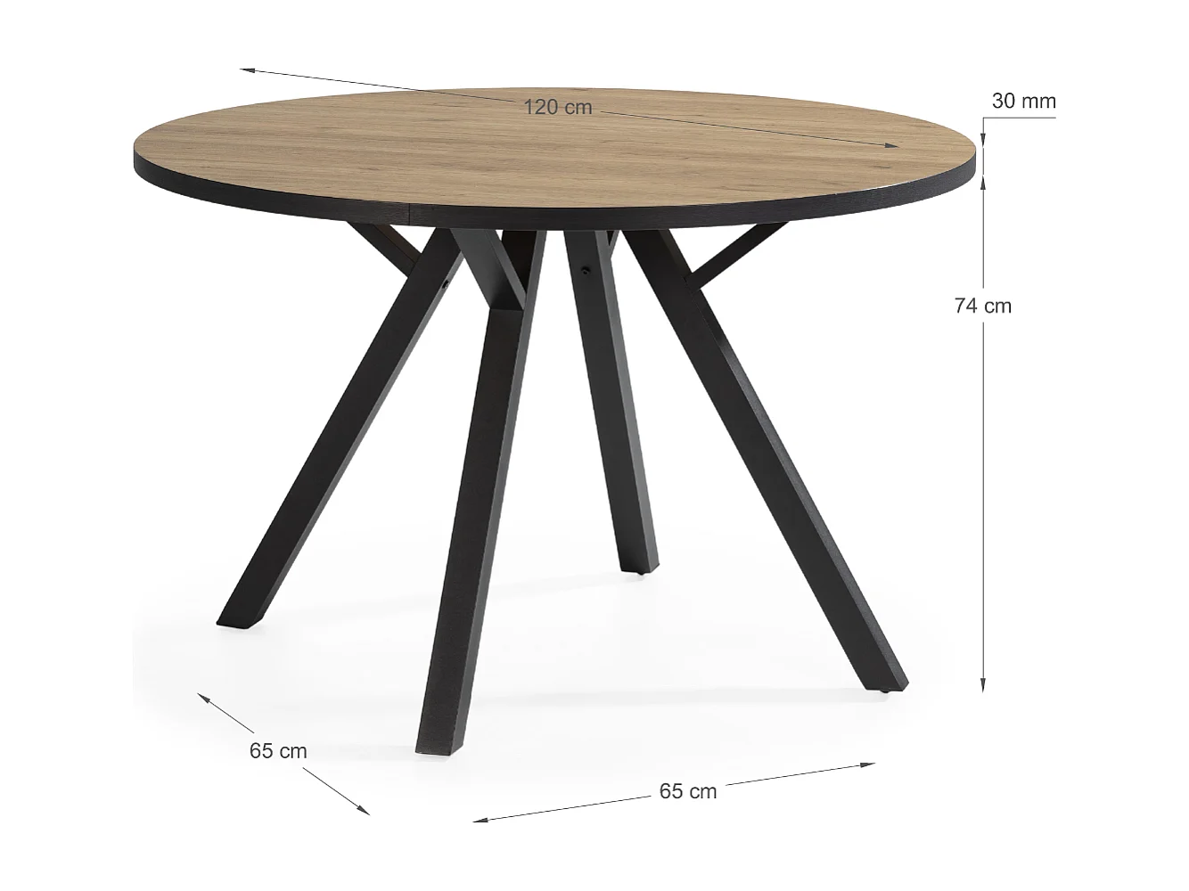 Table ronde avec pieds en métal noir L120 cm - BENI