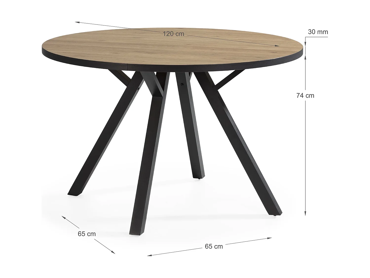 Table ronde avec pieds en métal noir L120 cm - BENI