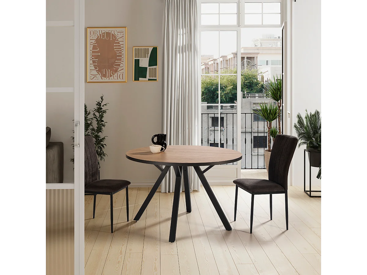 Table ronde avec pieds en métal noir L120 cm - BENI