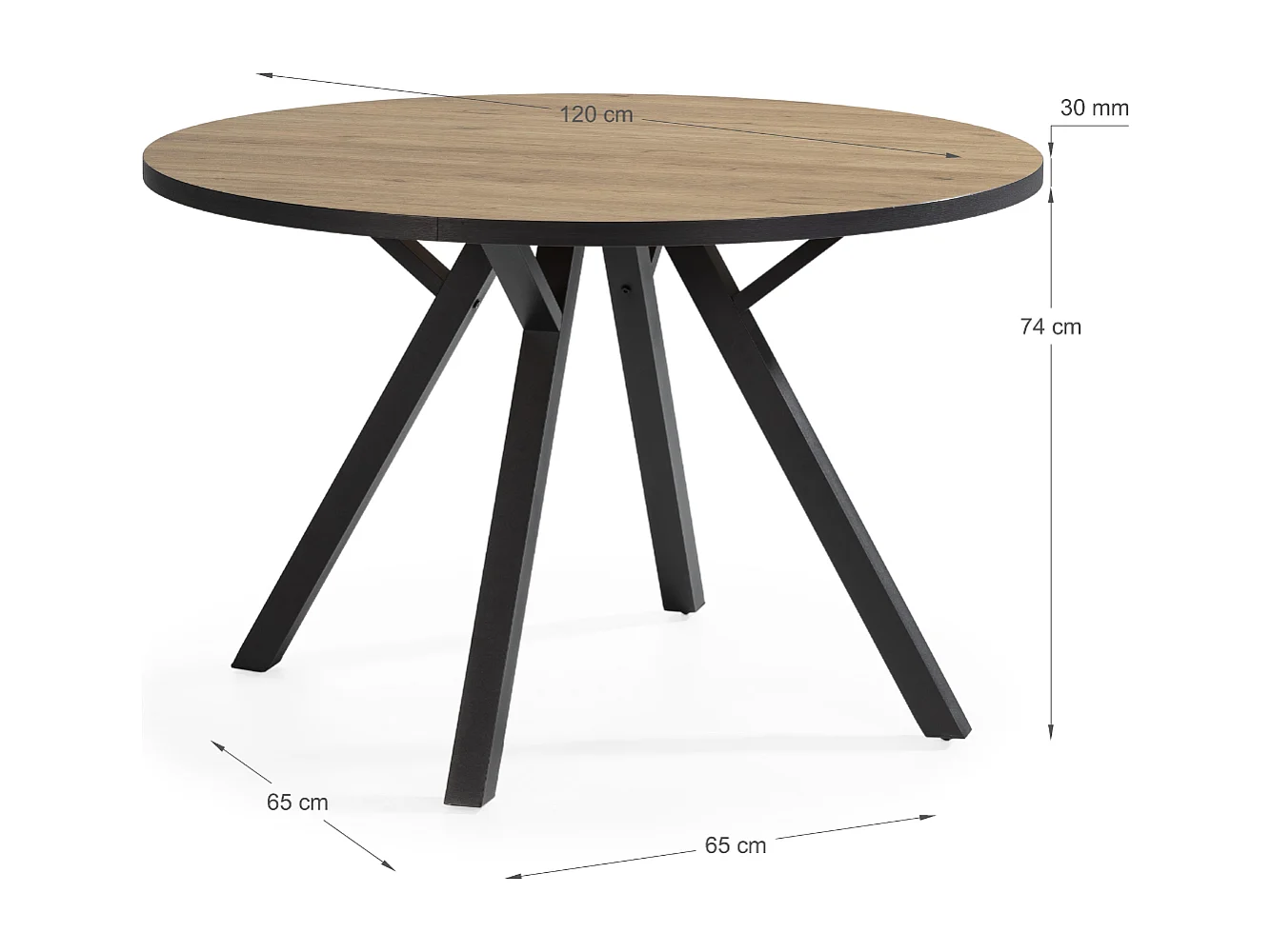 Table ronde avec pieds en métal noir L120 cm - BENI