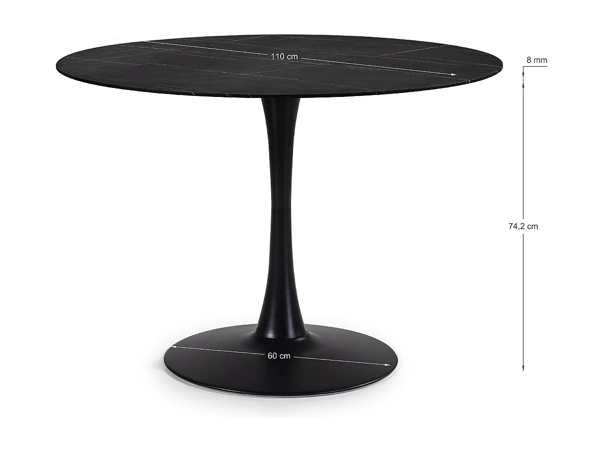 Ronde tafel met glazen blad in marmerlook L110 cm - ADA
